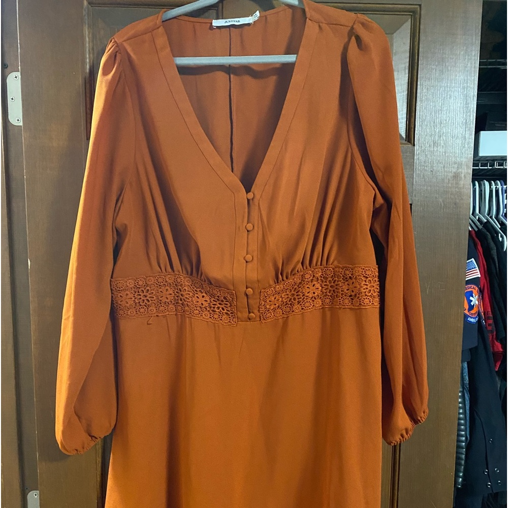 Long Sleeve Rust Dress